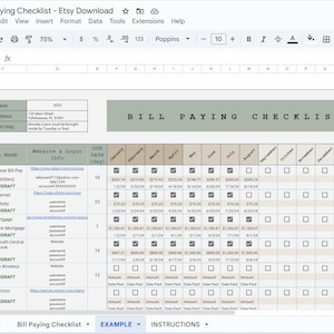 Bill Paying Checklist | Google Sheets Template | Monthly Budget Tracker | Digital Download