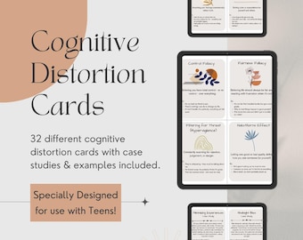 Teen Cognitive Distortions Cards: CBT Therapy Worksheets (Printable)