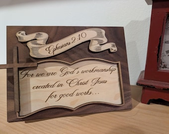 Estantería con versículo bíblico de Efesios 2:10 de Jesús cristiano en capas de madera 3D con soporte - SOLO ARCHIVO SVG madera cortada con láser multicapa