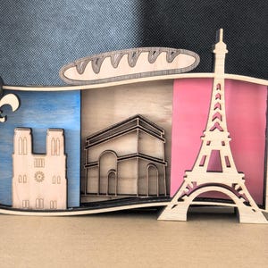 Decoración de la bandera francesa de Francia en madera en capas 3D, recuerdo europeo de París - SOLO ARCHIVO SVG, madera cortada con láser multicapa