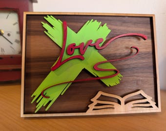 Estantería de madera en capas 3D con palabras bíblicas de amor de Jesús cristiano con soporte - SOLO ARCHIVO SVG madera cortada con láser multicapa
