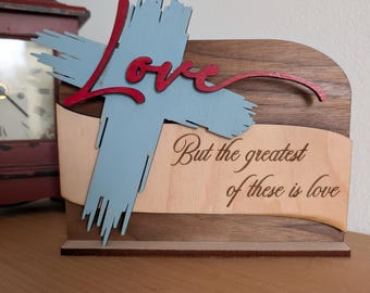 Estante de madera en capas 3D con versículos bíblicos de amor de Jesús cristiano con soporte - SOLO ARCHIVO SVG madera cortada con láser multicapa