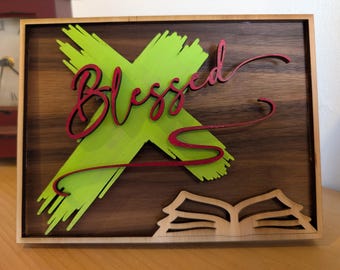 Estante de madera en capas 3D con la Biblia bendecida de Jesús cristiano con soporte - SOLO ARCHIVO SVG madera cortada con láser multicapa