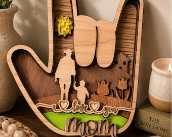 3d Layered Wood Love hand Sign Mother's Day Decor -  SVG FILE ONLY wood laser cut multilayered