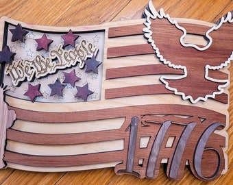 3d Layered Wood  American Flag Statue of Liberty Eagle 1776 Decor  -  SVG FILE ONLY wood laser cut multilayered