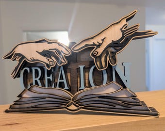 Decoración de estante con capas de madera 3D inspirada en la creación de Adán (solo archivo SVG) - Madera cortada a láser multicapa