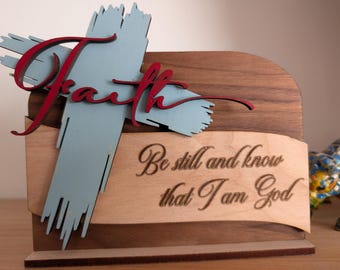 Estante de madera en capas 3D con versículos bíblicos de la fe cristiana de Jesús con soporte - SOLO ARCHIVO SVG madera cortada con láser multicapa