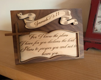 Estantería con versículo bíblico de Jeremías 29:11, de madera en capas 3D, con soporte - SOLO ARCHIVO SVG, madera cortada con láser multicapa
