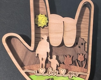 Letrero de madera con forma de mano de amor en capas 3D para decoración del Día de la Madre - SOLO ARCHIVO SVG madera cortada con láser multicapa