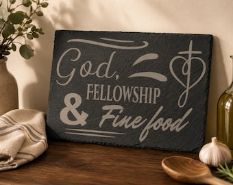 Christian Slate Charcuterie Board Design | God Fellowship & Fine Food | Engraved |  Decor |  - SVG FILE Download Only ! Digital Download !