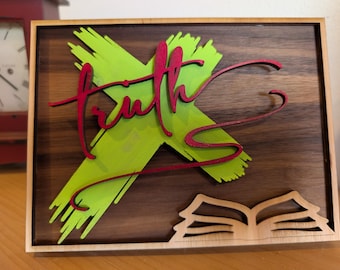 Estante de madera en capas 3D con palabras de la Biblia, la verdad cristiana de Jesús, decoración con soporte - SOLO ARCHIVO SVG madera cortada con láser multicapa