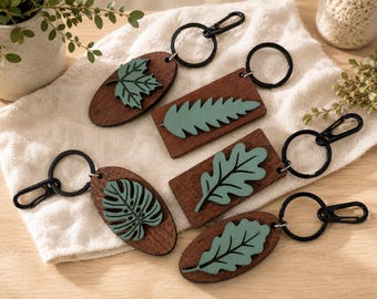 Beautiful Wooden Leaf botanical Keychains 6 Different Designs - SVG FILE Download ONLY ! Digital Download to make yourself