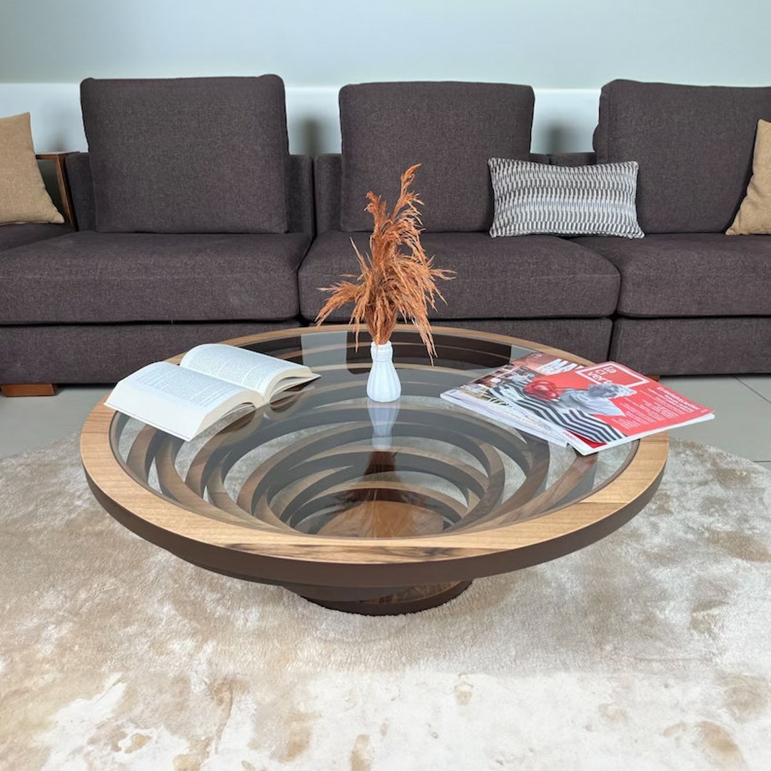 Large Ellipse Walnut Coffee Table Oval Wood Coffee Table for Etsy UK
