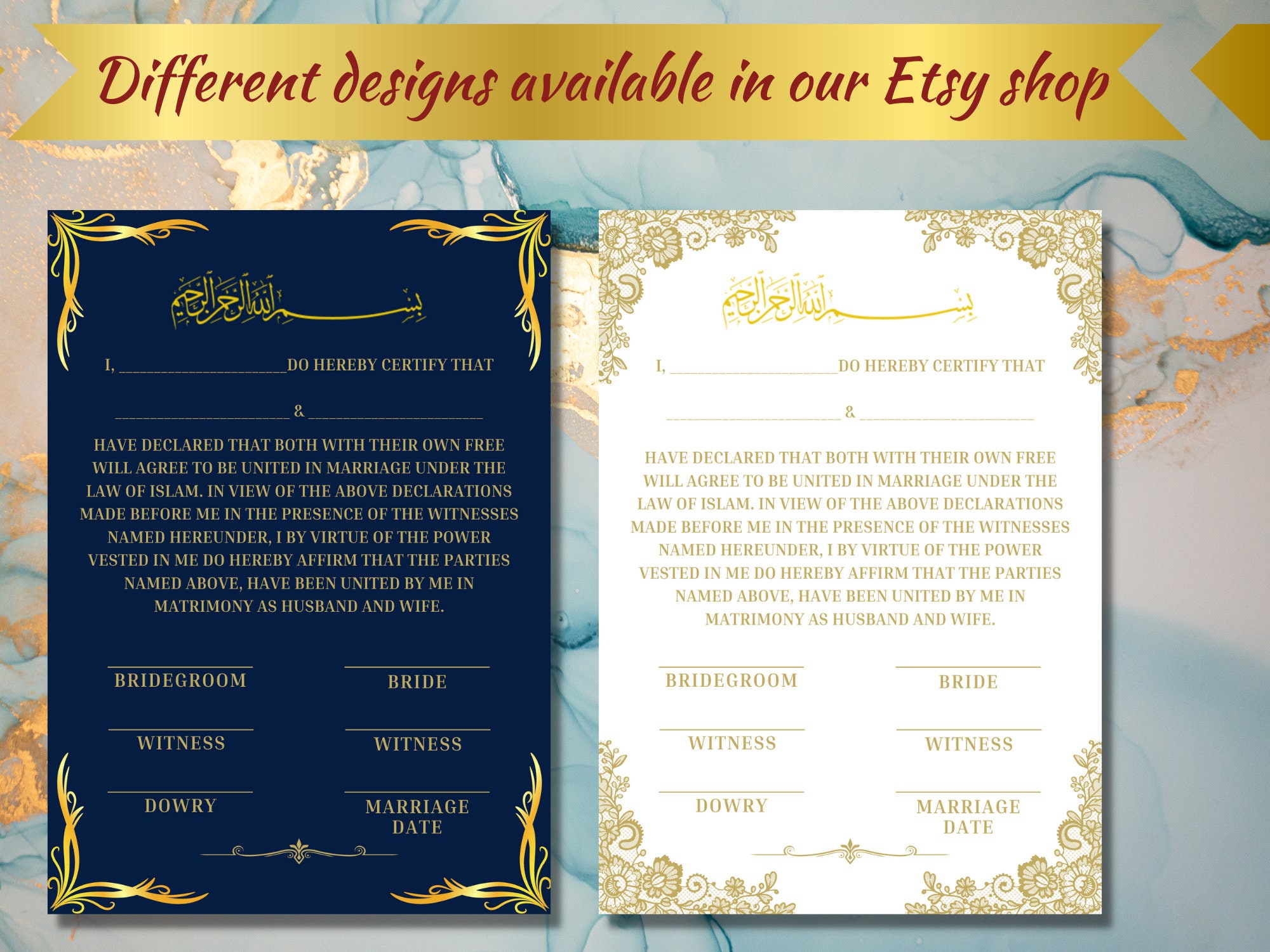 Printable Islamic Wedding Marriage Certificate Nikah Nama Certificate Set of 3 Digital Download ...