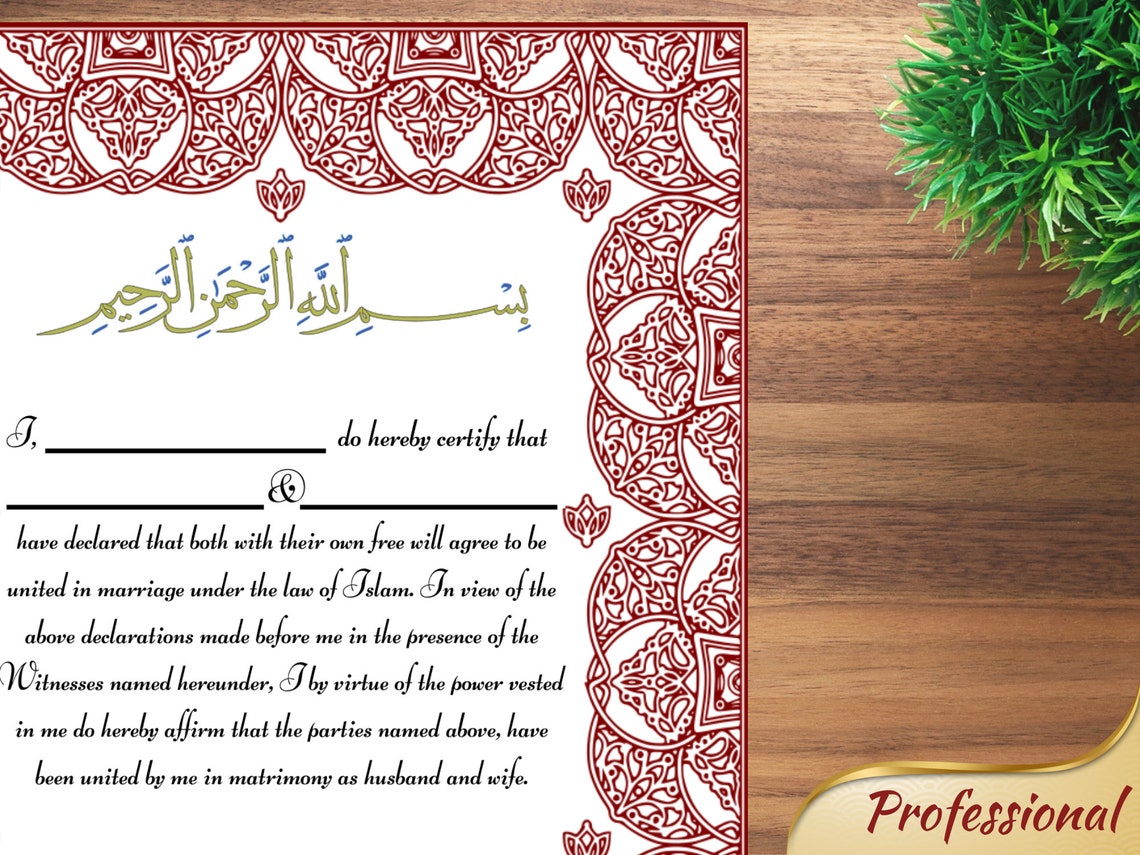 Printable Islamic Wedding Marriage Certificate Nikah Nama Certificate Set of 3 Digital Download ...
