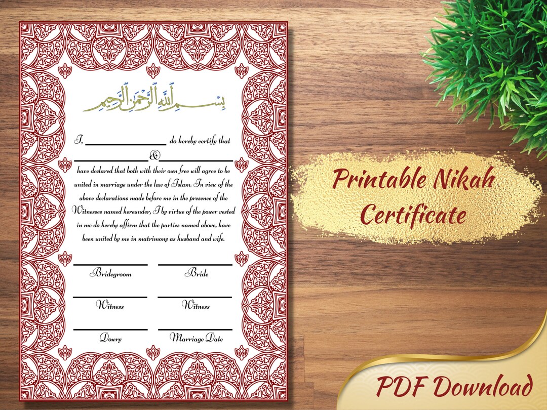 Printable Islamic Wedding Marriage Certificate Nikah Nama Certificate Set of 3 Digital Download ...