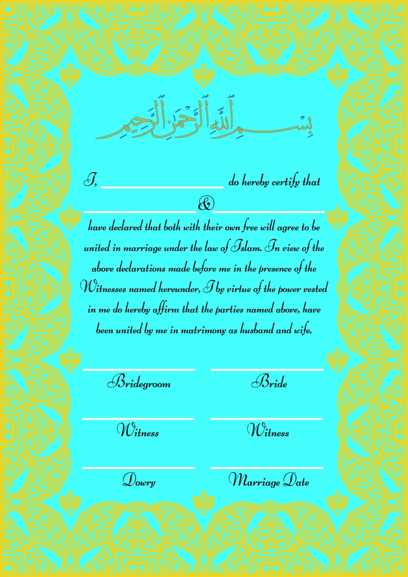 Printable Islamic Wedding Marriage Certificate Nikah Nama Certificate Set of 3 Digital Download ...