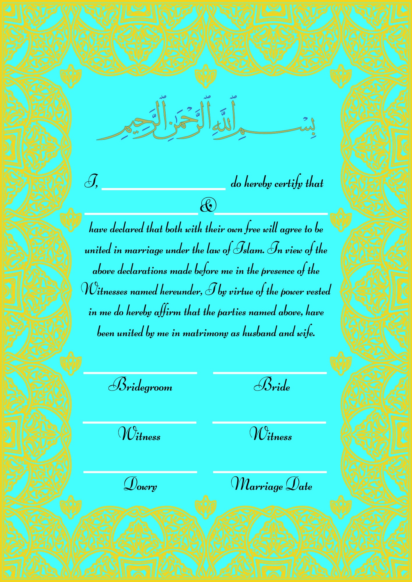 Printable Islamic Wedding Marriage Certificate Nikah Nama Certificate Set of 3 Digital Download ...