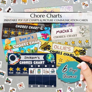 Daily Chore List, Chores Chart for Kids, Visual Schedule, Cleaning, Tidy Up, Flip Chart -Visual Learning, ASD adhd, PRINTABLE ~Boy themes