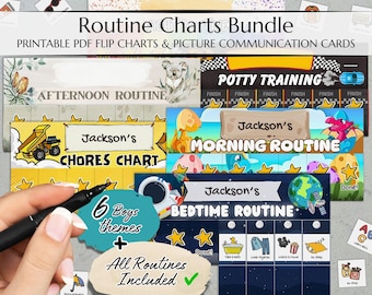 Daily Routine Charts: Morning, Afternoon, Evening [BIG BUNDLE-Printable] Includes Chores Chart & Potty Training Visuals + Picture Cards Boys