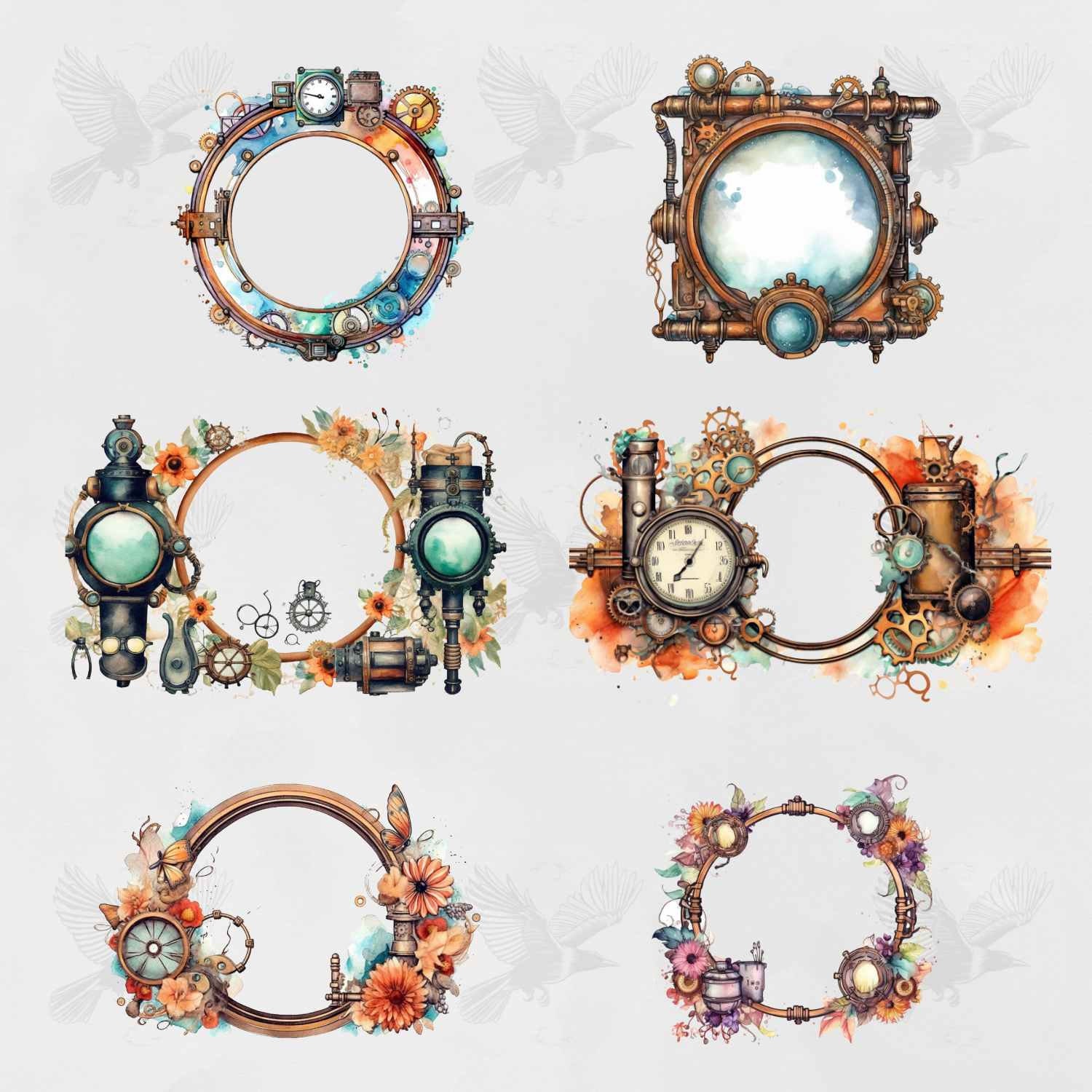 18 PNG Steampunk Frames Clipart, Watercolour Vintage Steampunk Frames ...