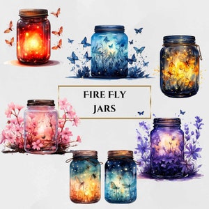 19 PNG Watercolour Firefly Jar Clipart
