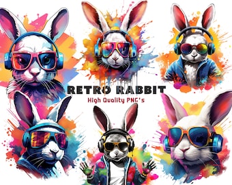 Gaming Rabbit DJ 8x PNG File - PNG File - Digital Download - Graffiti Retro Gaming Rabbit - Colorful Music Gamepad Gaming Furball