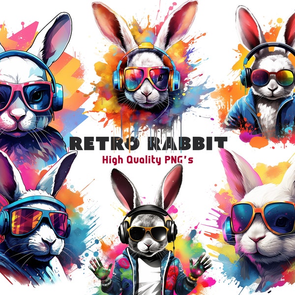 Gaming Rabbit DJ 8x PNG File - PNG File - Digital Download - Graffiti Retro Gaming Rabbit - Colorful Music Gamepad Gaming Furball