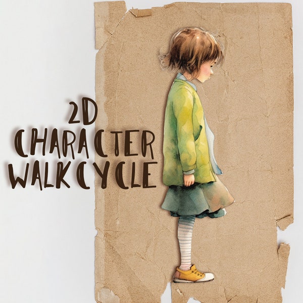 2D Character animated walk cycle | Girl walking PNG| Looping alpha mov file | High Resolution and Commercial License