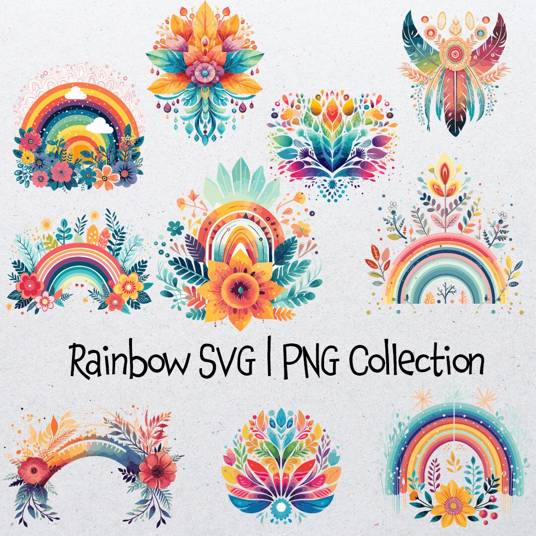10 Boho Rainbow PNG and SVG | Digital Clip Art Bohemian Baby Girl ...