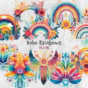 Boho Regenbogen Clip Art Bundle: 10 PNG- und SVG-Dateien für Boho Baby Girl Kinderzimmer Dekor - Kommerzielle Nutzung Digitale Downloads