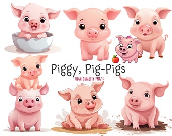 10x Piggy Transparent SVG and PNG Files - Digital Download - Muddy pigs | Happy piglets for Commercial Use