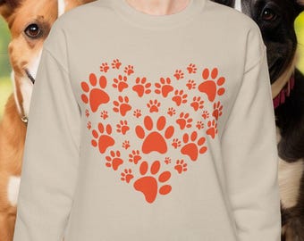 Paw Print Heart Sweatshirt Dog Mom Crewneck Pet Lover Gift Dog Owner Jumper Unisex