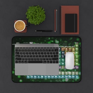 Chemistry Periodic Table Desk Mat - Iron, Zinc, Geeky Mouse and Keyboard Pad, Birthday Gift