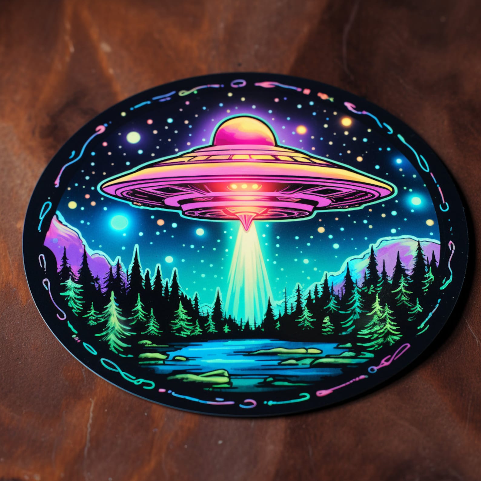 Luminous Lakeside Landing Holographic UFO Sticker - Etsy
