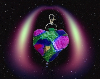 Handmade Fabric Heart Bag Charm | Colorful Abstract Print, Maximalist Accessory (Made to Order)
