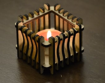 Laser Cut Wooden Tea Light Holder Files - dxf/pdf/eps/svg - Candle Holder Files - Wood Candlestick Holder - Laser Cut File - Lightburn ready