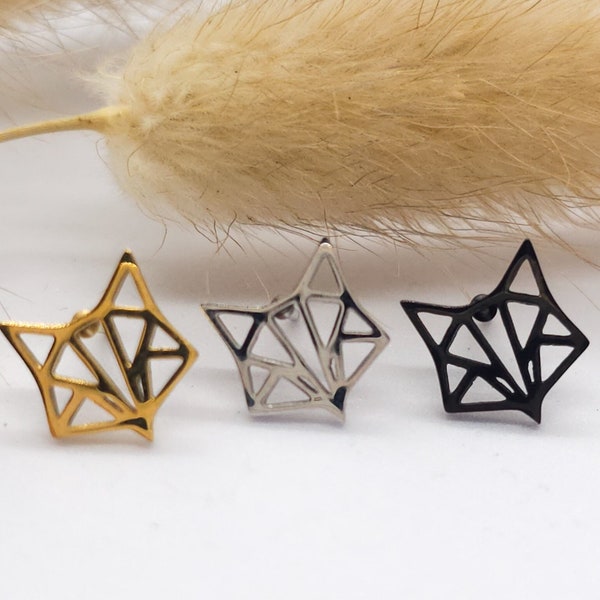 Geometrische Fuchs Ohrstecker | Moderner Schmuck | Minimalistisch Stylische Ohrringe | Geschenk Frau & Beste Freundin | Edelstahl | süß