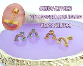 Regenbogen Kinder Ohrstecker mit Drehverschluss | Extra Ohrringe für Kinder | Edelstahl | Gold und Silber |Mädchen Ohrstecker |Kinderschmuck