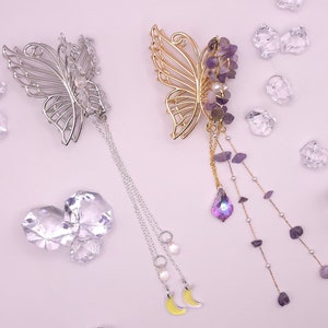 Handmade crystal hair clip with pendants | Magical hair jewelry | Gemstone jewelry | Wicca jewelry | Butterfly hair clip