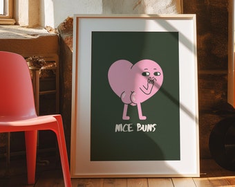 Arte da parete stampabile eccentrica dei Nice Buns, poster di culi divertenti, regalo di arredamento da parete per l'inaugurazione della casa, stampa digitale umoristica alla moda, arredamento della camera dell'appartamento