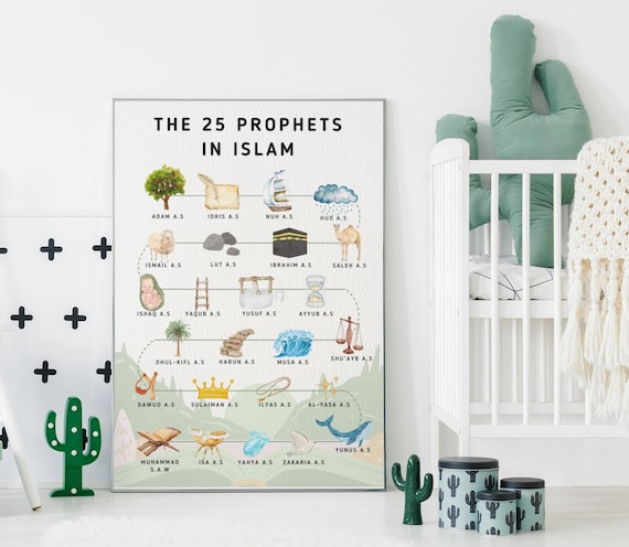25 Prophets of Islam wall art for kids, Muslim children educational homeschool decor, Modern Islamic watercolor design, Ramadan Eid Gifts