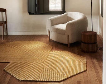 Double Octagon Irregular shape Loop -Hand Tufted Rug Made With 100 % Wool for Bedroom, Living Room, Kitchen, Hallway.