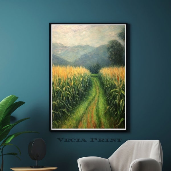 Vintage Cornfield Painting | Cornfield Oil Painting | Corn Printable | Vintage print | Digital download | Floral wall art