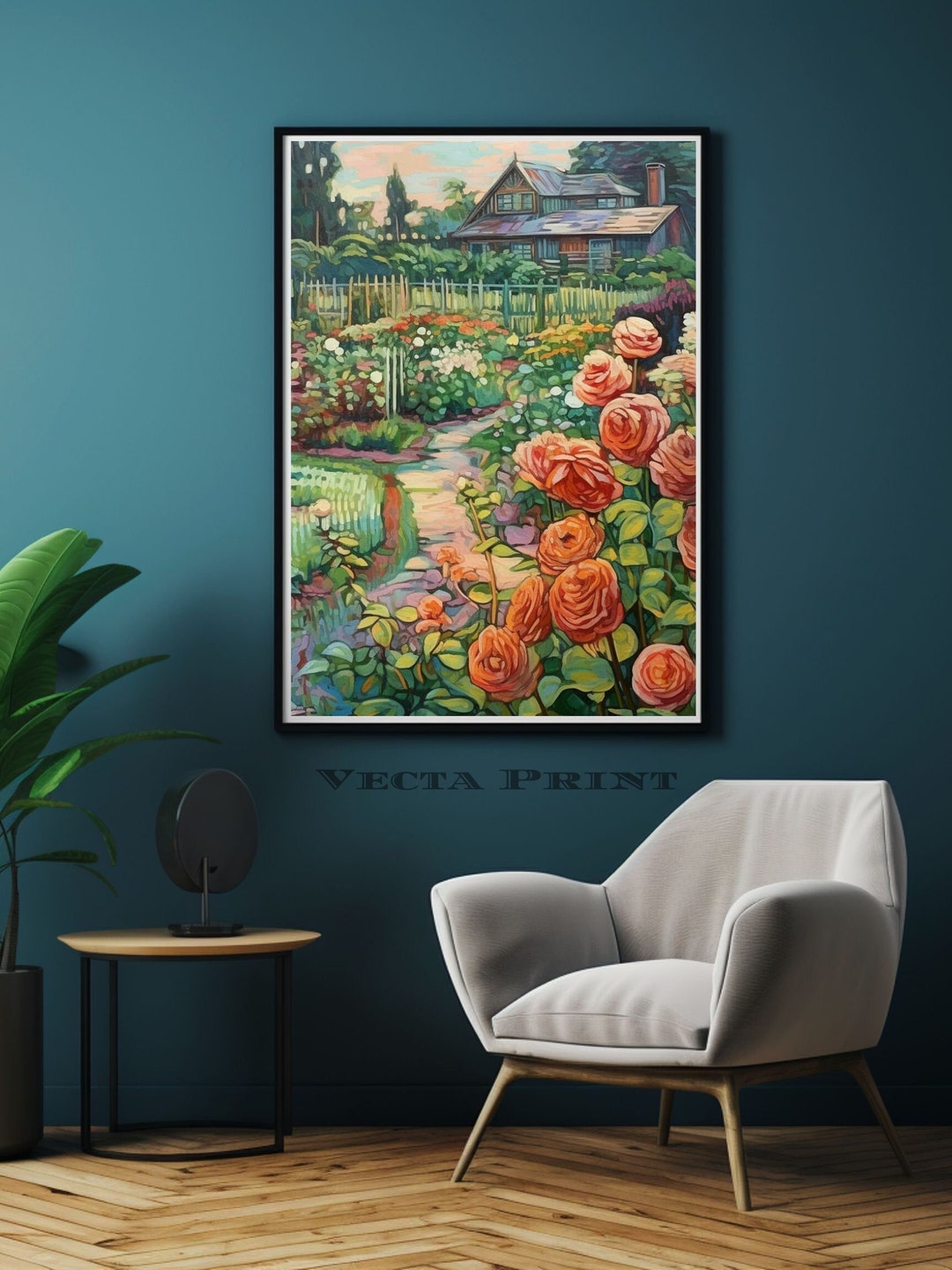Vintage Rose Garden Painting Rose Garden Oil Painting Rose Printable ...