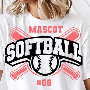 Plantilla SVG de sóftbol, número de camiseta personalizado y mascota, diseño deportivo editable, plantilla SVG de mamá de Spots, plantilla SVG de equipo de sóftbol