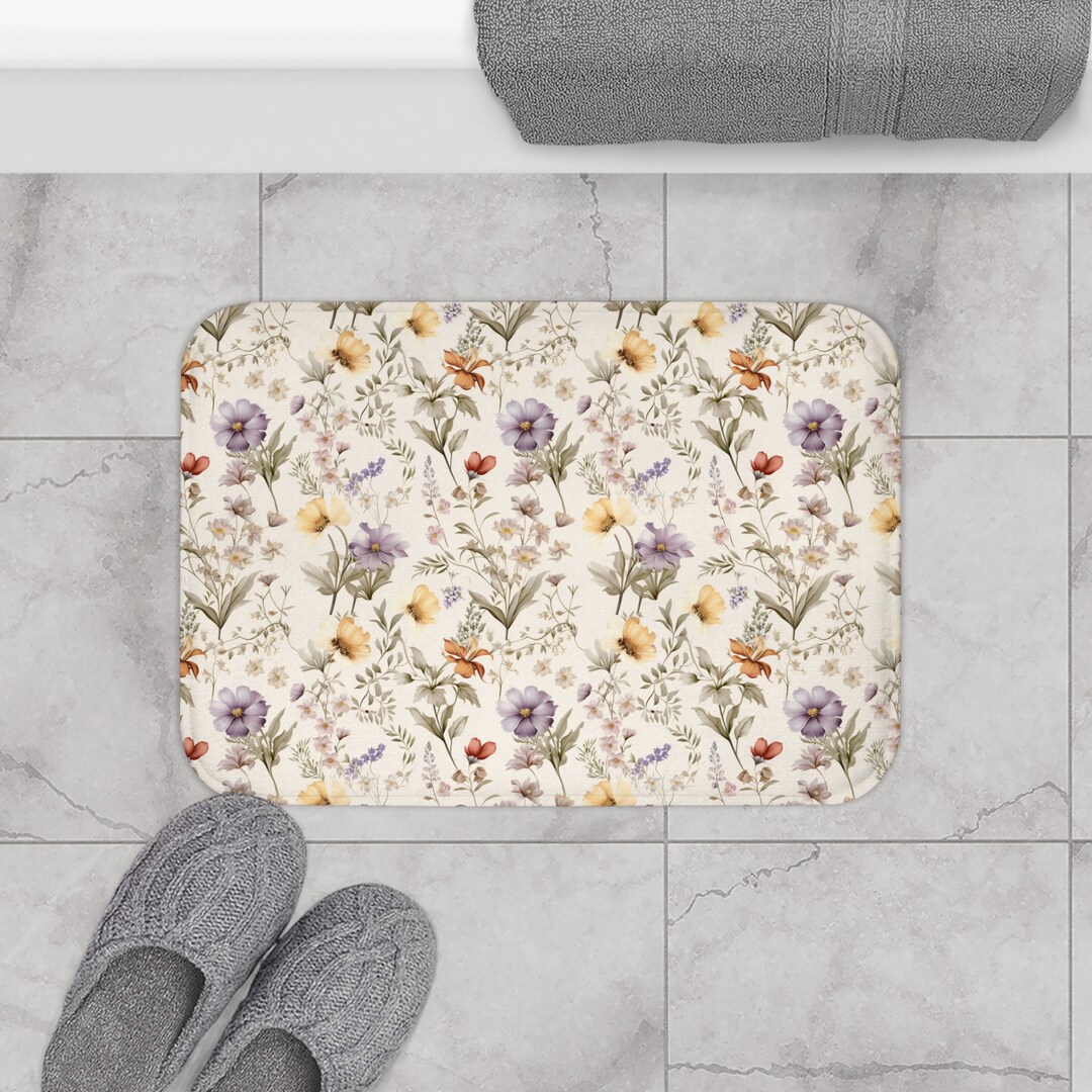 Microfiber Bath Mat Cottagecore Wildflower Vintage Bath Mat Etsy
