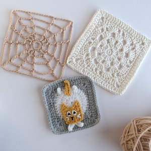 Granny Square 3-Pattern Bundle - Crochet Cat - Crochet Spider Web - Crochet Circle Dance - PDF Pattern - Video tutorial - English Only