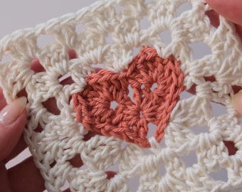 Granny Square Pattern (PDF: Chart + Instructions) | Crochet Diy Heart | Romantic Motif | US/UK Terms