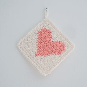 Potholder Pattern (PDF) + Color Change Guide | Crochet Heart | Diy Kitchen Decor | US/UK Terms
